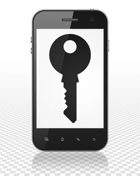Conceito de segurança: Smartphone com chave em exibição — Fotografia de Stock