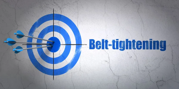 Finance concept: target and Belt-tightening on wall background — Stock Photo, Image