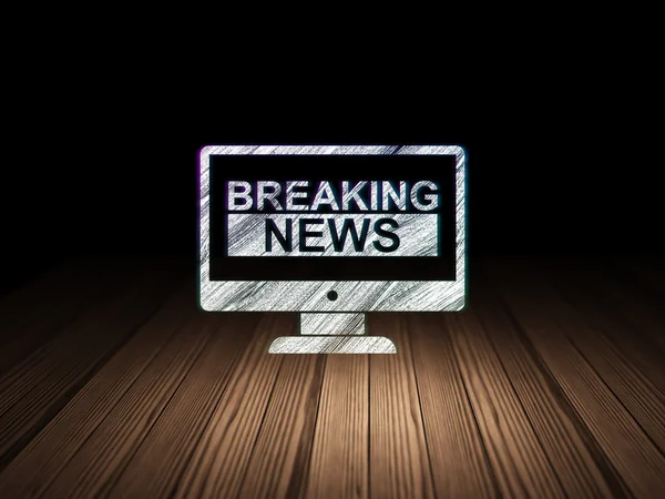 News concept: Breaking News On Screen in grunge dark room — Stockfoto
