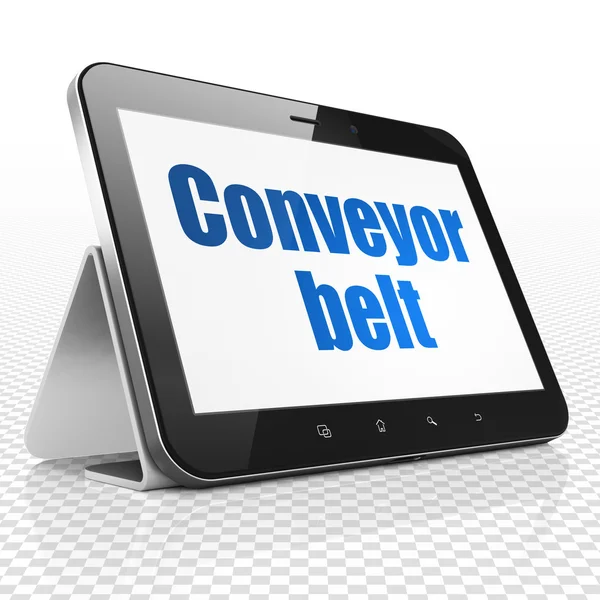 Industry concept: Tablet Computer with Conveyor Belt on display — Stock Photo, Image