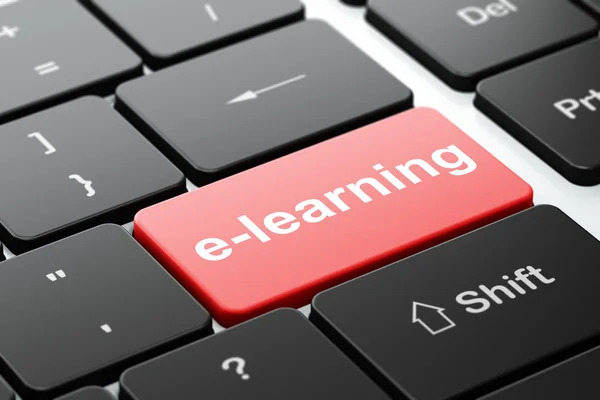 Conceptul de învățare: E-learning pe fundalul tastaturii computerului — Fotografie, imagine de stoc