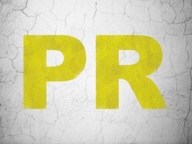 Pazarlama kavramı: Pr duvar arka plan üzerinde