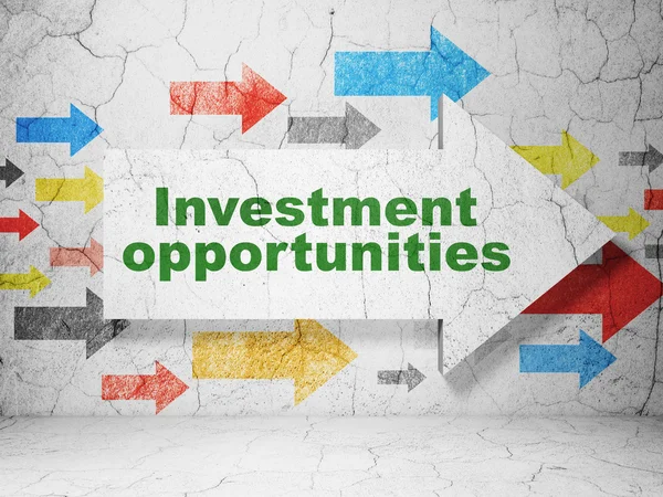Geschäftskonzept: Pfeil mit Investitionsmöglichkeiten auf Grunge-Wand-Hintergrund — Stockfoto