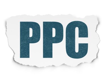 Pazarlama kavramı: Ppc yırtılmış kağıt arka plan üzerinde