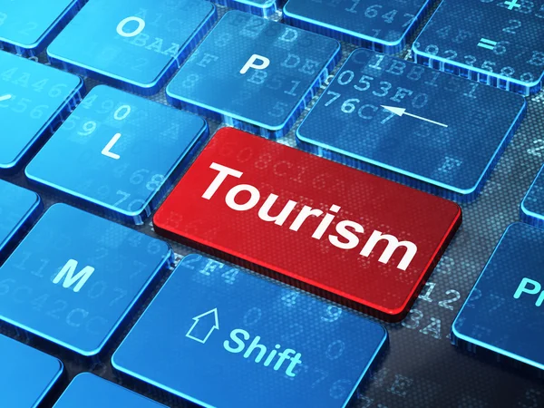 Resekoncept: turism på datortangentbord bakgrund — Stockfoto