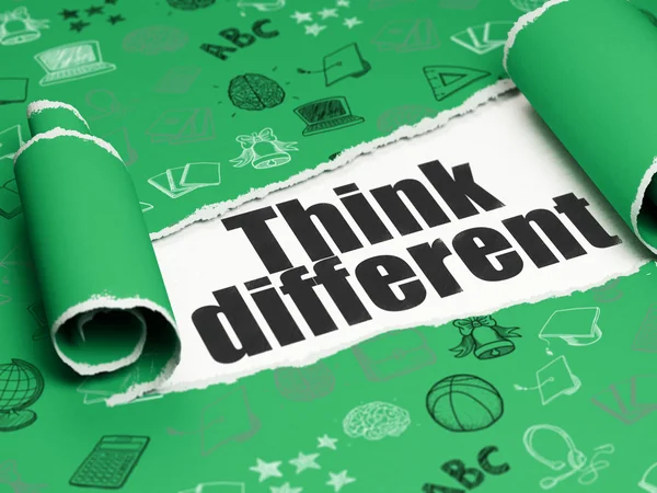 Learning concept: black text Think Different under the piece of  torn paper — Stockfoto