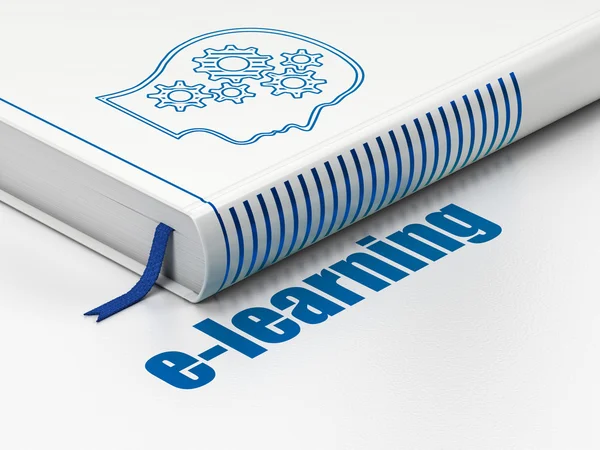 Concetto di apprendimento: book Head With Gears, E-learning su sfondo bianco — Foto Stock