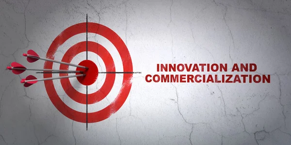 Science concept: target and Innovation And Commercialization on wall background — Stock Photo, Image