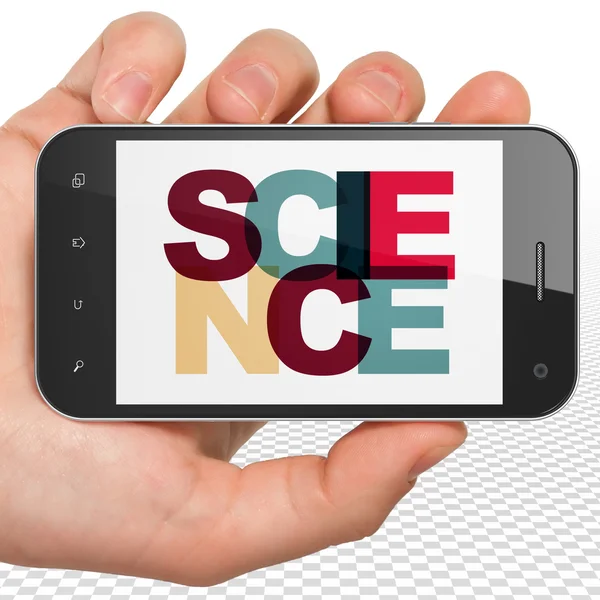 Concepto de ciencia: Smartphone de mano con ciencia en pantalla —  Fotos de Stock