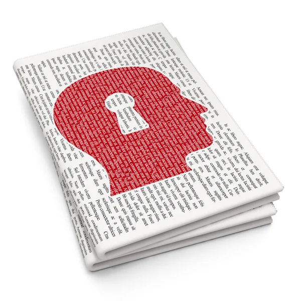 Finance concept: Head With Keyhole on Newspaper background — Stock Photo, Image