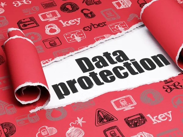 Conceptul de siguranță: text negru Protecția datelor sub bucata de hârtie ruptă — Fotografie, imagine de stoc