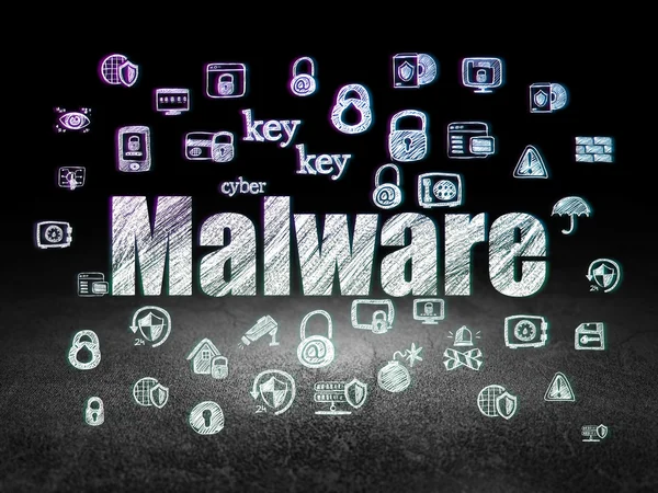 Emniyet konsepti: Malware grunge karanlık odada — Stok fotoğraf