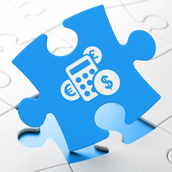 Business concept: Calcolatrice su sfondo puzzle — Foto Stock