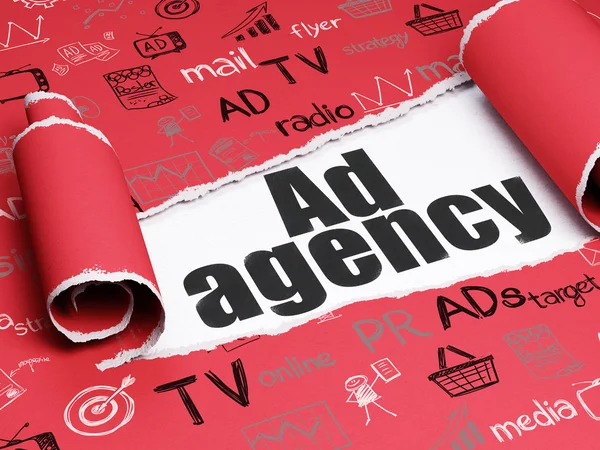 Advertising concept: black text Ad Agency under the piece of  torn paper — Stock Photo, Image