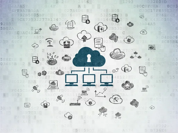 Concetto di rete cloud: rete cloud su sfondo carta digitale — Foto Stock
