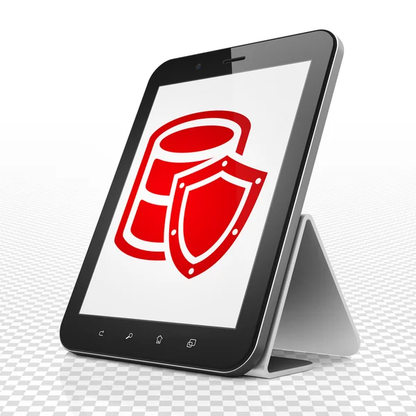 Software concept: Tablet Computer with Database With Shield on display — Stock Photo, Image