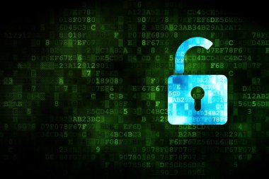 veri kavramı: dijital arka planda açılan asma kilit