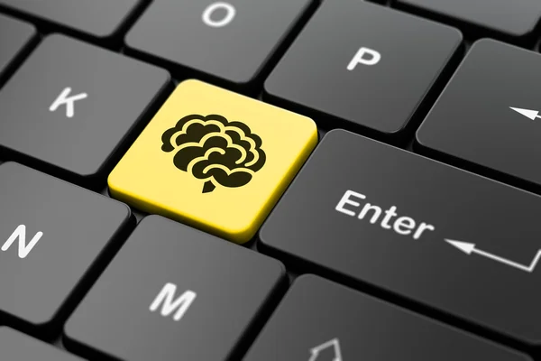Koncepce vědy: mozek na pozadí klávesnice počítače — Stock fotografie