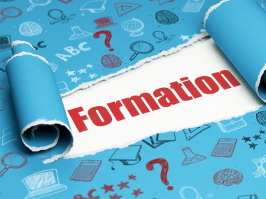 Eğitim kavramı: yırtık kağıt parçası altında kırmızı metin Oluşumu