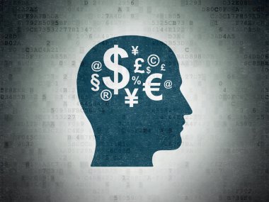 Eğitim kavramı: kafa ile finans sembolü dijital kağıt arka plan
