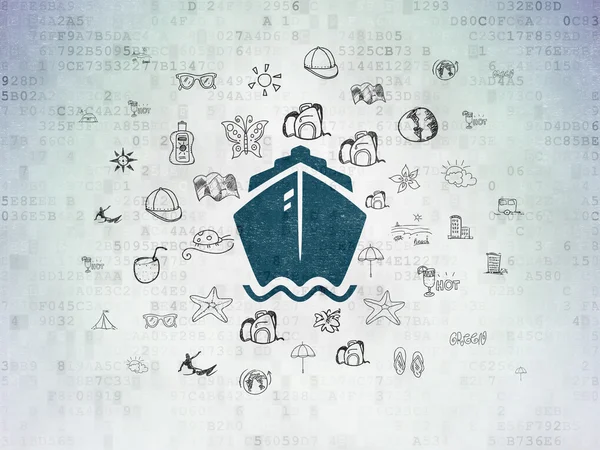 Vacation concept: Ship on Digital Paper background — Stock Photo, Image