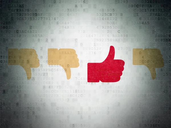 Conceito de mídia social: ícone de polegar para cima no fundo do papel digital — Fotografia de Stock
