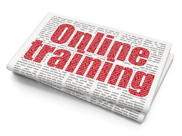 Studie concept: online training op de achtergrond van de krant — Stockfoto