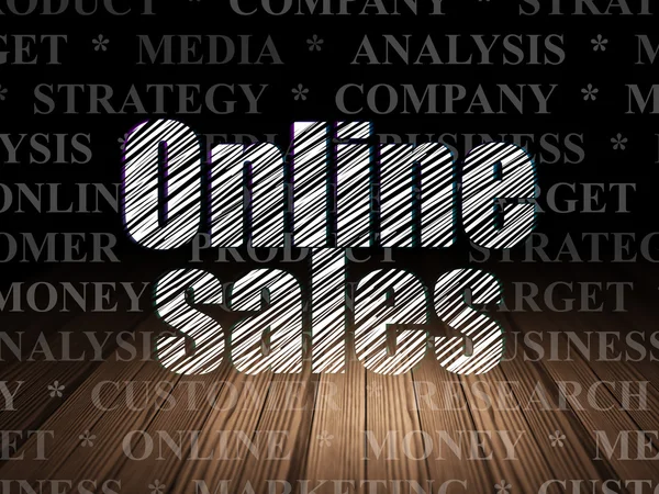 Marknadsföringskoncept: online-försäljning i grunge Dark Room — Stockfoto