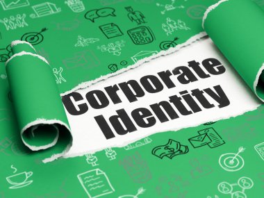 Finance concept: black text Corporate Identity under the piece of  torn paper