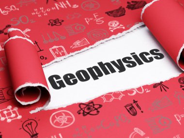 Bilim kavramı: yırtık kağıt parçası altında siyah metin Geophysics