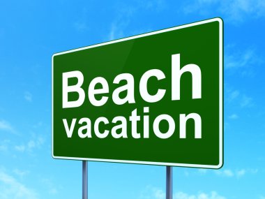 Tourism concept: Beach Vacation on road sign background