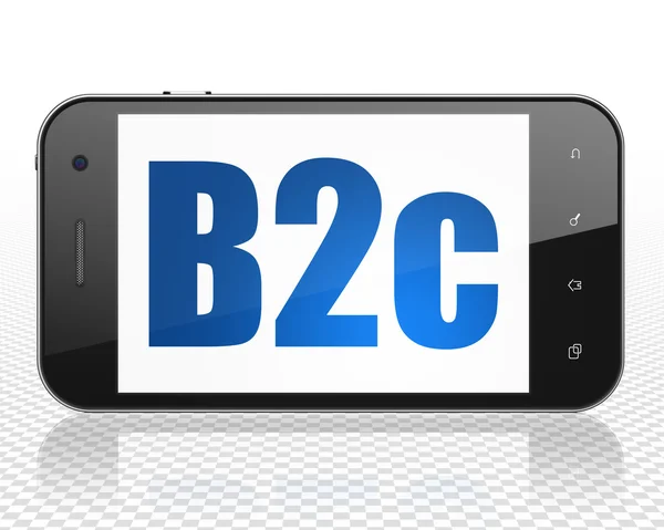 业务理念：显示屏上展示 B2c 的智能手机 — 图库照片