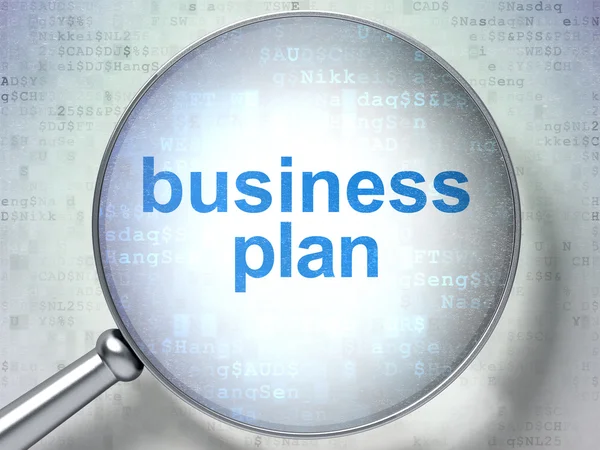 Finance concept: Business Plan with optical glass — Stock Photo, Image