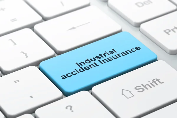 Versicherungskonzept: Arbeitsunfallversicherung auf Computertastatur-Hintergrund — Stockfoto