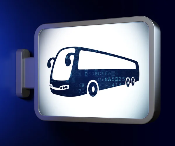 Концепция отдыха: Автобус на фоне рекламного щита — стоковое фото