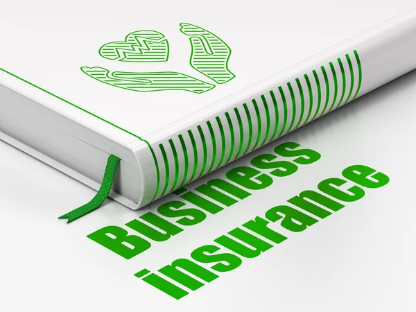Försäkring-konceptet: bok hjärtat och Palm, Business Insurance på vit bakgrund — Stockfoto