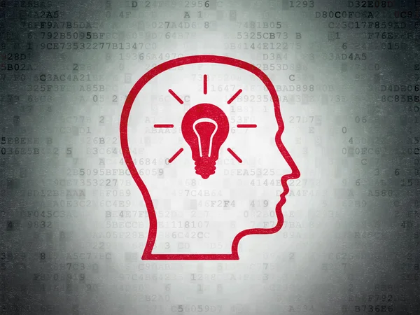 Information concept: Head With Lightbulb on Digital Paper background — 图库照片