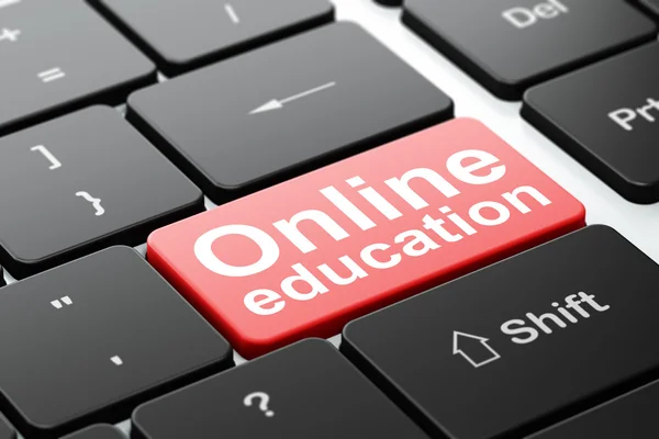 Studera begrepp: Online utbildning på dator tangentbord bakgrund — Stockfoto