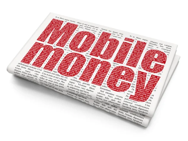 Bankovní koncepce: mobilní peníze na pozadí novin — Stock fotografie
