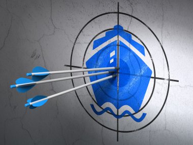Vacation concept: arrows in Ship target on wall background