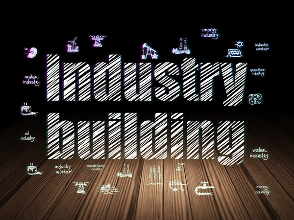 Κατασκευαστικής έννοια: βιομηχανία κτίριο σε σκοτεινό δωμάτιο grunge — Φωτογραφία Αρχείου