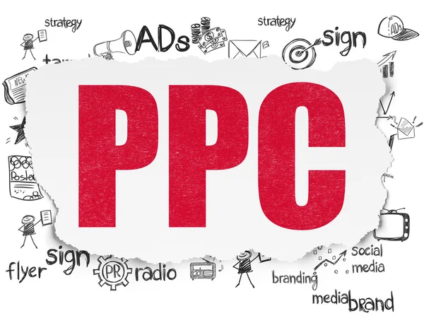 Concept marketing : PPC sur fond de papier déchiré — Photo