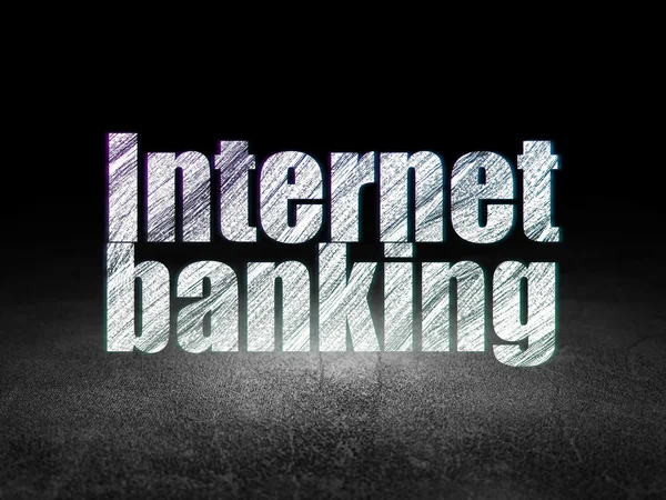 Concepto bancario: Banca por Internet en sala oscura grunge —  Fotos de Stock