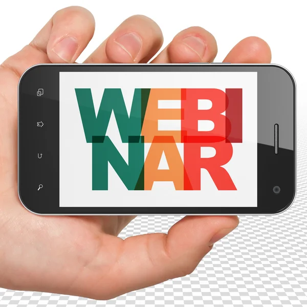 Studienkonzept: Smartphone mit Webinar in der Hand auf dem Display — Stockfoto