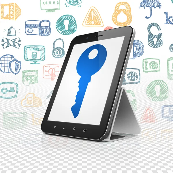 Protection concept: Tablet Computer with Key on display — Stockfoto