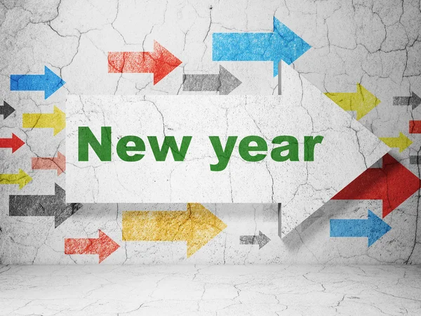 Entertainment, concept: arrow with New Year on grunge wall background — Stockfoto