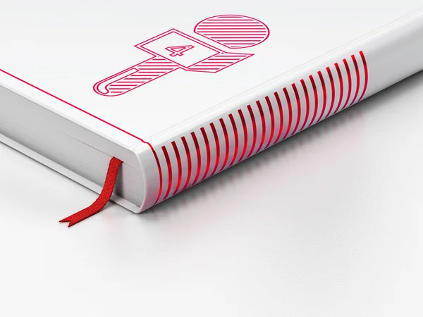 News concept: libro chiuso, Microfono su sfondo bianco — Foto Stock