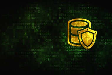 Programlama kavramı: veritabanı ile kalkan dijital arka plan üzerinde