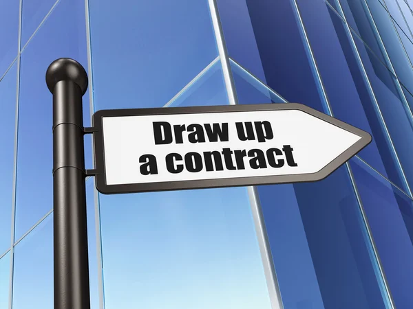 Law concept: sign Draw up A contract on Building background — Stock Photo, Image