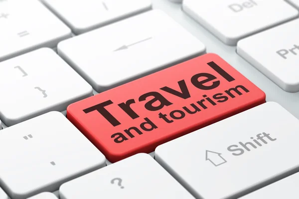 Tourismuskonzept: Reisen und Tourismus auf Computertastatur — Stockfoto